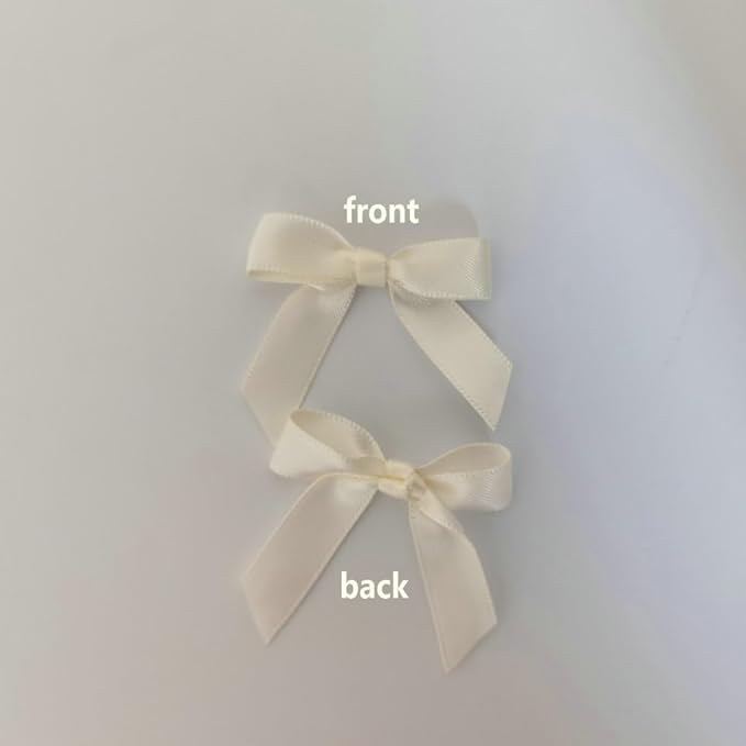 50pcs 1-1/2" Mini Satin Ribbon Bows Without Twist Ties for Crafts Gift Wrapping Packing Christmas Decoration (1.5"-Ivory)