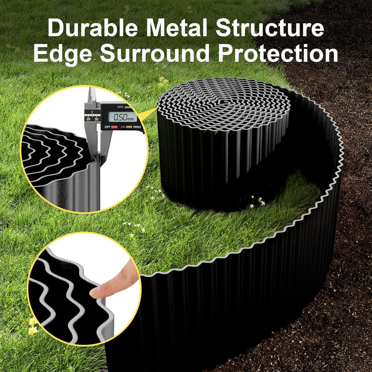 Land Guard Metal Landscape Edging, 6" x 50 ft (2-Roll Pack) – Flexible Black Garden Border
