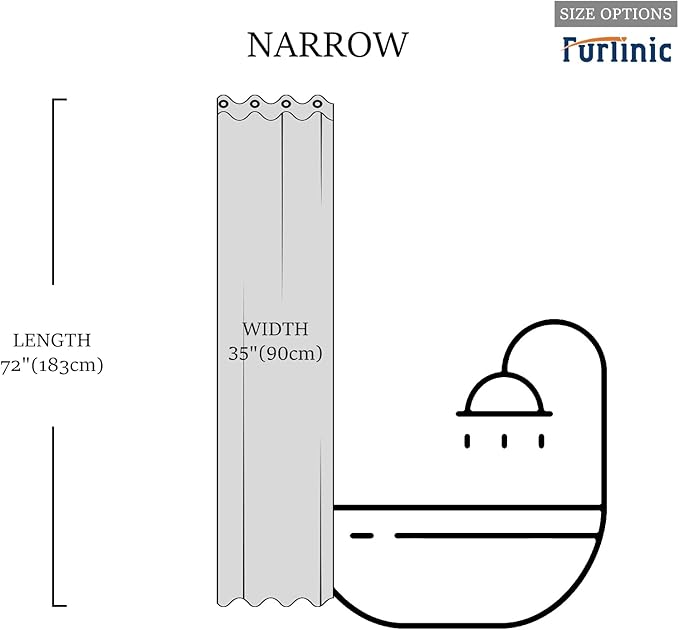 Furlinic No Hook Stall Shower Curtain 36x72 Inch,Polyester Fabric Small Narrow Shower Curtain Liner,Hotel Style Bathroom Curtains with Plastic Split Grommets,Machine Washable & Waterproof,Teal Blue.
