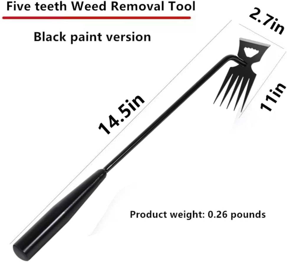 Weed Removal Tool, 2025 New Garden Weeding Tools Manganese Steel Hand Weeder Tool with Handle, 5 Teethes Dual Purpose Manual Weeders Tool Weed Pulling Tool for Garden (Black)