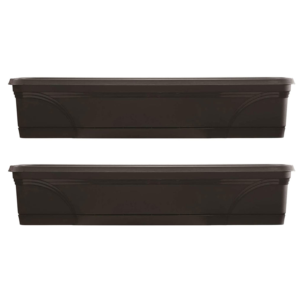 Southern Patio Set of 2 Planter Pots, 36 Inch Rectangular Indoor Outdoor Medallion Hanging Windowsill Garden Box Planters, Black