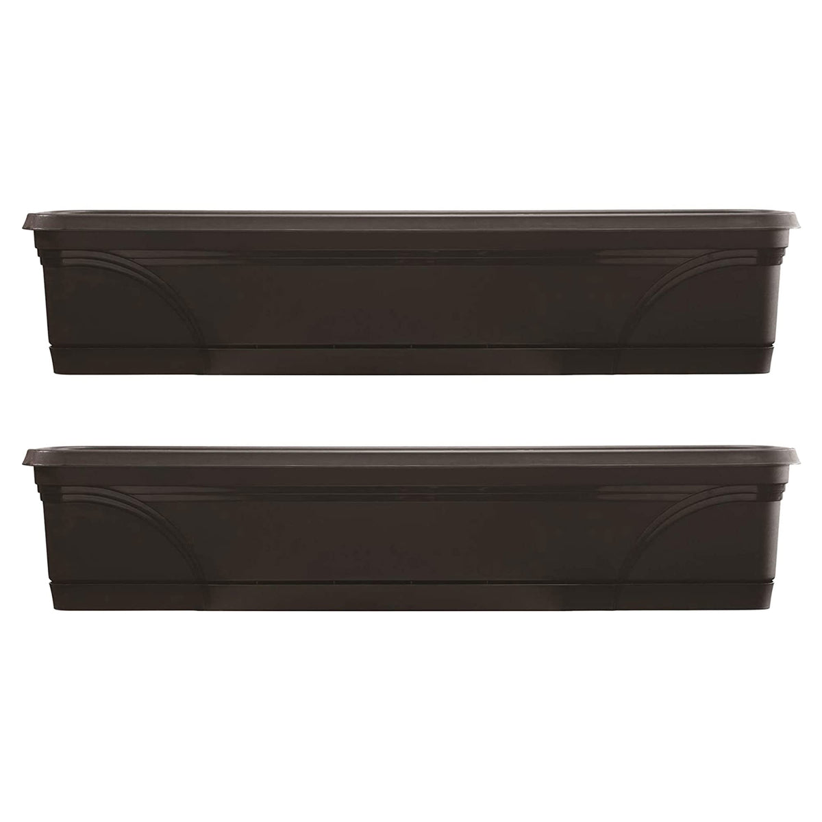 Southern Patio Set of 2 Planter Pots, 36 Inch Rectangular Indoor Outdoor Medallion Hanging Windowsill Garden Box Planters, Black