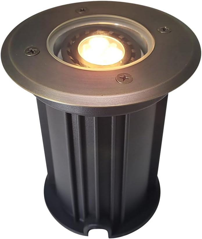 MALORY Brass Top Cover Landscape Well Lights, 12V Low Voltage Outdoor In Ground Lights,Landscape Lighting for Pathway, Driveway and Garden (Open Top, 1-Pack Without Bulb)