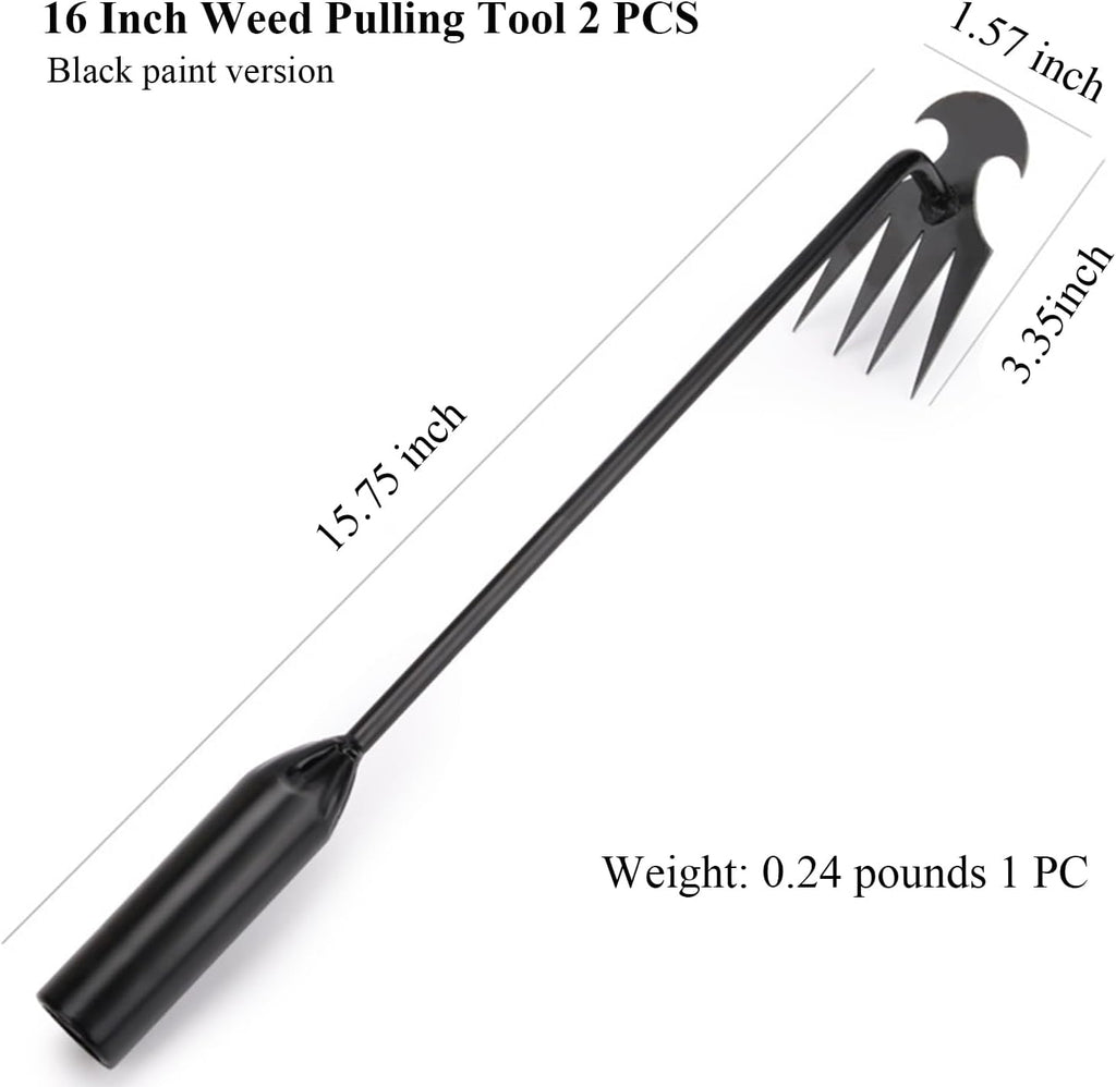 WMM Weed Puller Tool Gardening Tools Set of 2 Uprooting Weed Pulling Tool, 4 Teeth Manganese Steel Forged Weeding Tool for Vegetable, Portable Hand Weeder Tool for Garden Farm Planting Weeding