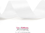 LaRibbons 1 1/2 Inch 50 Yard Double Faced Satin Ribbon,White Satin Craft Fabric Ribbon for Gift Wrapping Floral Bouquets Wedding Party Decoration