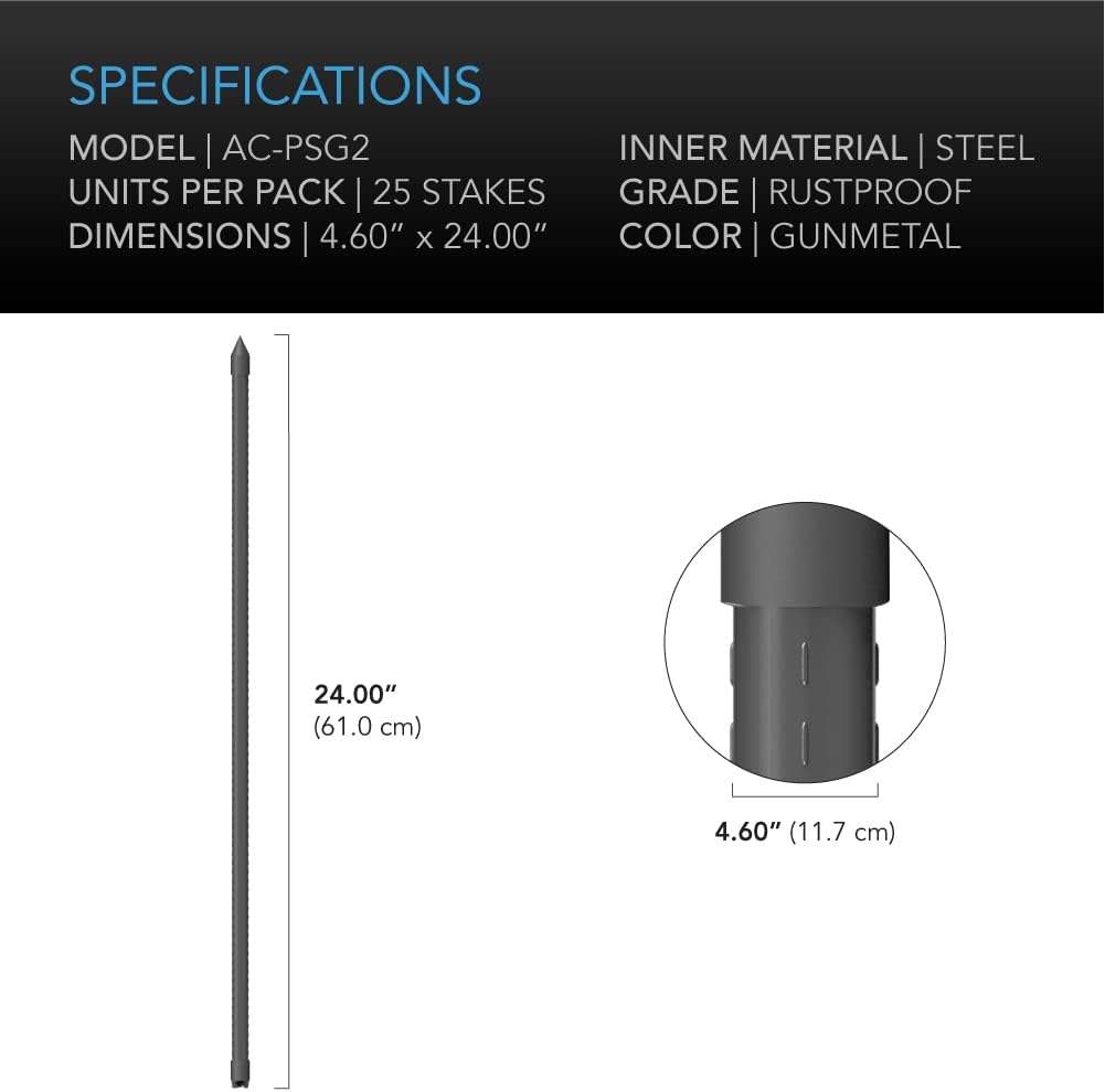 AC Infinity Garden Plant Stakes 24", Sturdy Metal Support Sticks with Protective Plastic Coating, 25-Pack for Tomatoes, Trees, and Vines in Gardening Hydroponics