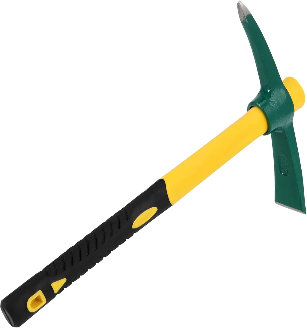 2 PCS 15 Inch Pick Mattock Hoe, Weeding Pick Axe with Fiberglass Long Handle Garden Tool for Digging, Gardening, Camping, Prospecting, Construction Work