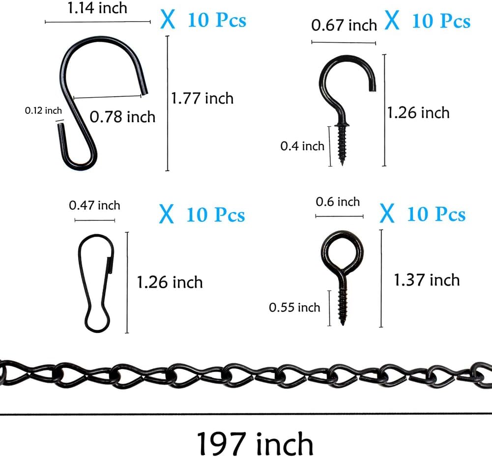 YINGFENG 236 Inch Black Metal Hanging Chains and Hanging Basket Hooks Set for Bird Feeders, Birdbaths, Planters, Grow Lights, Lanterns, Wind Chime and Ornaments, Eye Screws, Chain Hooks DIY