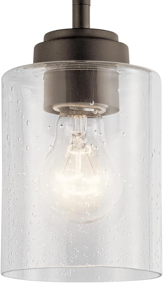Kichler Winslow 7.5" Mini Kitchen Pendant with Clear Seeded Glass in Olde Bronze®, (7.5" H x 4.25" W), 44032OZ