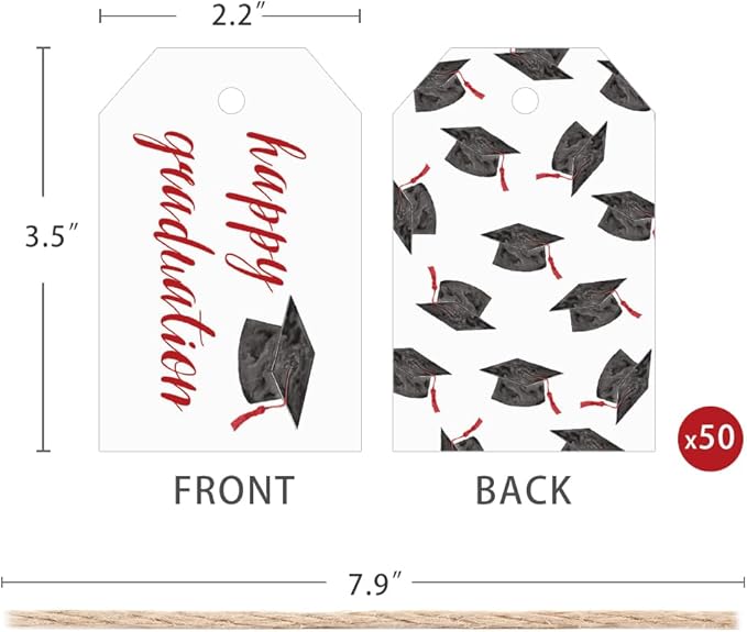 50 Pcs Graduation Gift Tags, Congrats Grad Party Favors Gift Tags for High School or Happy College Graduation Party Decoration Supplies (Red, 2.2 * 3.5)