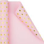Flyhill Pink Wrapping Paper Roll,Reversible Mini Roll Gold Foil Polka Dot Gift Wrap for Birthday,Girls,Baby Shower,Wedding (17 Inch X 32.8 Feet)