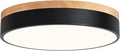 Modern Dimmable LED Close to Ceiling Light Minimalist Wood Oak Flush Mount Ceiling Light Fixture Circle Lighting for Bedroom Kitchen Bathroom Laundry Room (Black, 11.8'')