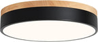 Modern Dimmable LED Close to Ceiling Light Minimalist Wood Oak Flush Mount Ceiling Light Fixture Circle Lighting for Bedroom Kitchen Bathroom Laundry Room (Black, 11.8'')