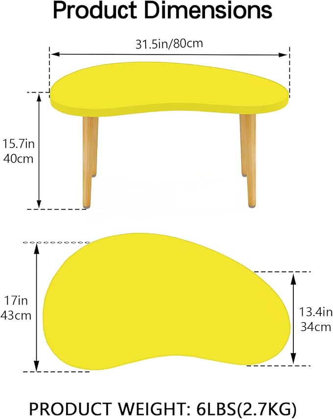 Mango Coffee Table Low Table with 4 Solid Wood Sturdy Legs, Floor Table Desk for Sitting on The Floor, Storage and Living Room Furniture (Yellow)