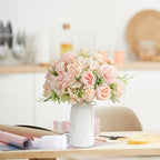 LESING Artificial Peony with Vase Silk Flowers Bouquets Fake Hydrangea Bulks for Home Table Centerpieces Wedding Decoration(Pink-1)