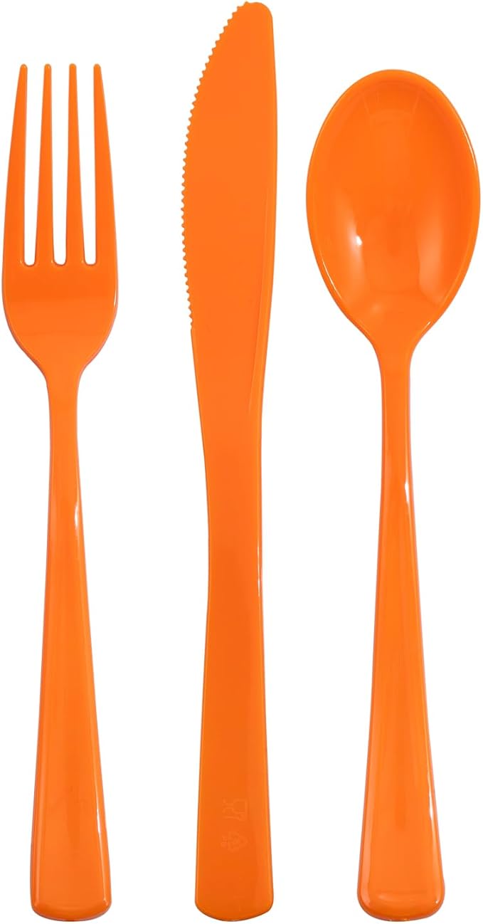NOCCUR 180PCS Thanksgiving Plastic Silverware Disposable - Orange Plastic Cutlery Include 60 Forks, 60 Spoons, 60 Knives Ideal for Fall Party&Thanksgiving
