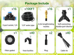 Pro-Series Drip Irrigation System, 100FT 1/4" Garden Watering System with 16pcs 360° Bendable Copper Nozzles, Leak-Free Quick-Connect Misting Sprinkler Kit for Patio, Raised Beds, Yard, Greenhouse