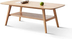 Wood Coffee Table - 100% Solid Oak Wood - Double Storage Coffee Table, Eco-Friendly Finish Center Table - Easy Assembly (Natural, 31.49" D x 19.68" W x 17.32" H)