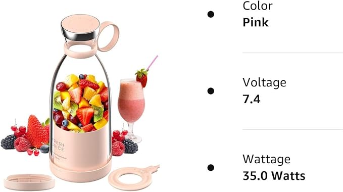 OTPEIR Portable Blender for Shakes and Smoothies with 11.83 Oz Travel Cup and Lid,Durable Stainless Steel Blades for Juice Blending Performance, Pink