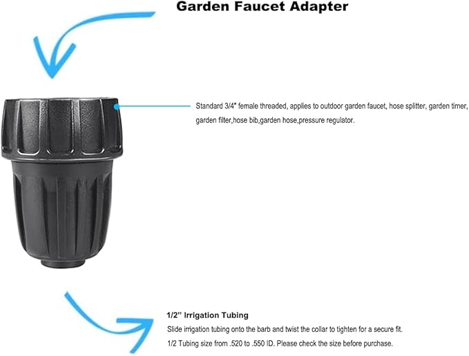 1/2 Inch Drip Irrigation Tubing Faucet Adapter 6 Pack, 3/4" to 1/2" Irrigation System Hose Adapter, 3/4 Inch Faucet Connector Garden Hose Adapter