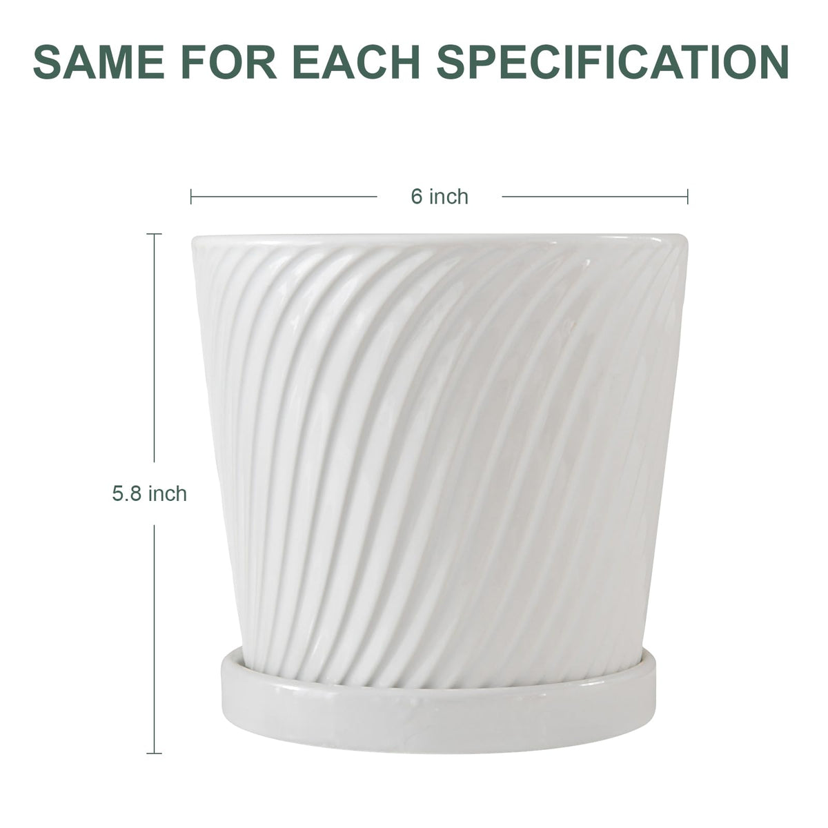 White 6 Inch Flower Pots for Plants,Ceramic Planter with Drainage Holes