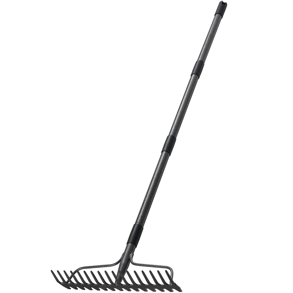 63'' Bow Rake ，17 Tines Metal Head Rakes with Stainless Steel Handle，Heavy Duty Garden Rake for Loosening Soil Gathering Leaf Leveling Lawn Farming Land Management Yarn Thatch Rake