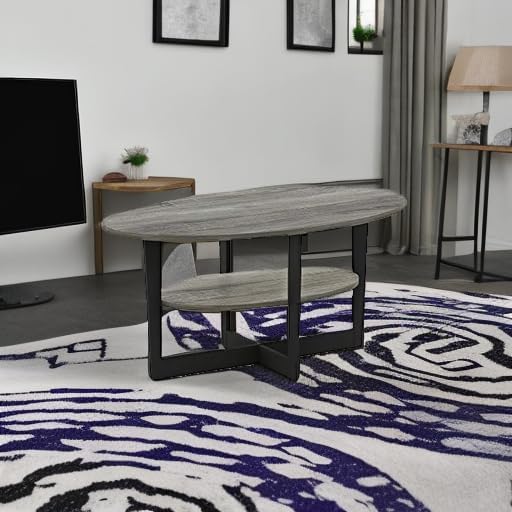 Furinno Coffee Table, 1-Pack, French Oak Grey/Black