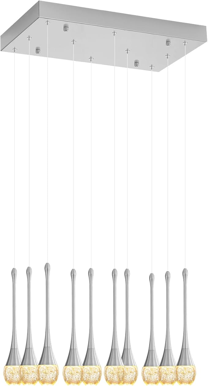 Rectangular Chandeliers for Living Room Silver Dining Room Lights Fixture Raindrop Pendant Lights Kitchen Island Crystal Chandelier for Staircase Hallway Foyer Entryway