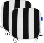 SleepMan Outdoor 17"x16" Chair Cushions with Ties Set of 2, Water Resistant All Weather U-Shape Seat Pads for Patio Garden Furniture Indoor Fade Resistant Patio Cushions (Black Stripe)