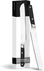 Misen Serrated Bread Knife – High-Carbon Japanese AUS8 Steel – Effortless Slicing of Bread, Pastries, and Fruits – Razor-Sharp Edge and Durable Blade with Ergonomic Handle - 8", Black