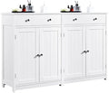 Yaheetech Set of 2 Bathroom Storage Cabinet with 1 Drawer and 2 Doors, Freestanding Entryway Storage Unit with Adjustable Shelf, Home Organizer for Entryway, Living Room, White