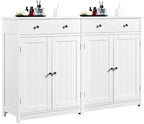 Yaheetech Set of 2 Bathroom Storage Cabinet with 1 Drawer and 2 Doors, Freestanding Entryway Storage Unit with Adjustable Shelf, Home Organizer for Entryway, Living Room, White