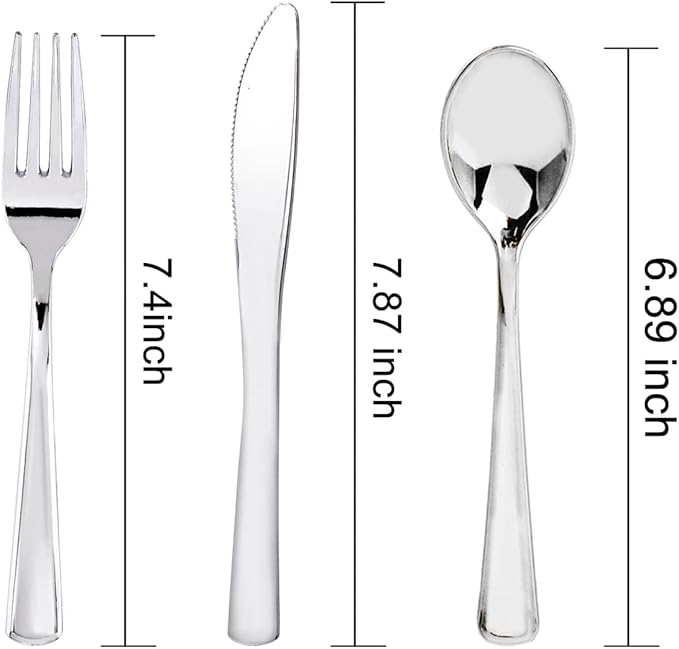 WDF 160 Pieces Silver Plastic Silverware - Silver Disposable Silverware - Plastic Silverware Heavy Duty - 80 Forks 40 Knives 40 Spoons - Disposable Cutlery Perfect for Christmas Wedding/Party