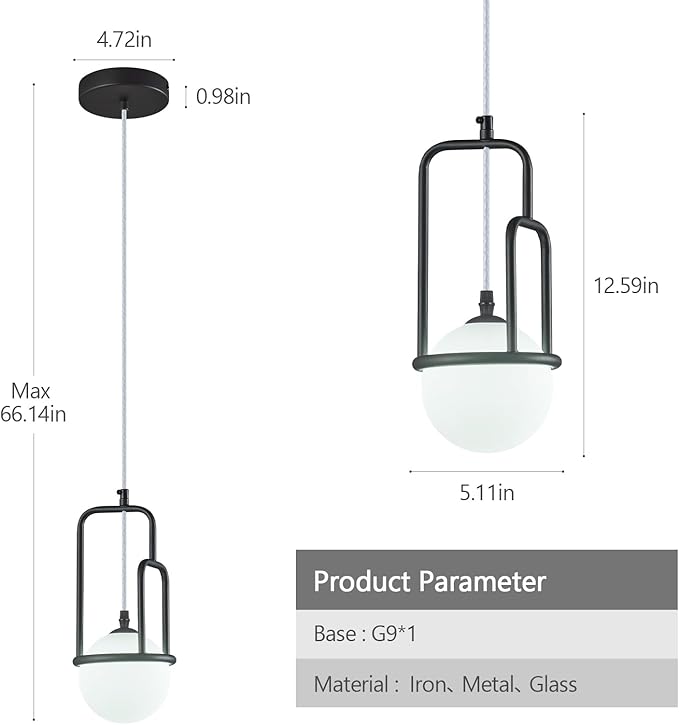 5 Inch Modern Black Pendant Light Globe Pendant Light Fixture Mid Century Pendant Lighting for Kitchen Island Dining Room Living Room Bedroom(3 Pack)