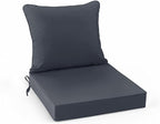 Summsun Waterproof Outdoor Cushions for Patio Furniture, Fade Resistant Backrest and Deep Seat Cushion Set with Removable Cover, 22 x 22 Inch, Dark Grey, 1 Set