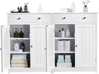 Yaheetech Set of 2 Bathroom Storage Cabinet with 1 Drawer and 2 Doors, Freestanding Entryway Storage Unit with Adjustable Shelf, Home Organizer for Entryway, Living Room, White