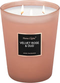 HomeLights Scented Candles | Large Jar Candle-33.3 Oz. Natural Soy Aromatherapy Candles | Up to 130 Hours Burn Time with 3 Cotton Wicks, Home Decorative Fragrance Candles Gift - Velvet Rose Oud