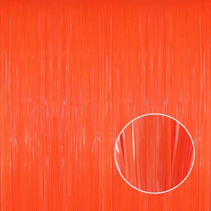 GOER 3.2 ft x 8.2 ft Metallic Tinsel Foil Fringe Curtains Party Photo Backdrop Party Streamers for Birthday,Graduation,New Year Eve Decorations Wedding Decor(5 Packs,Candy Tangerine)