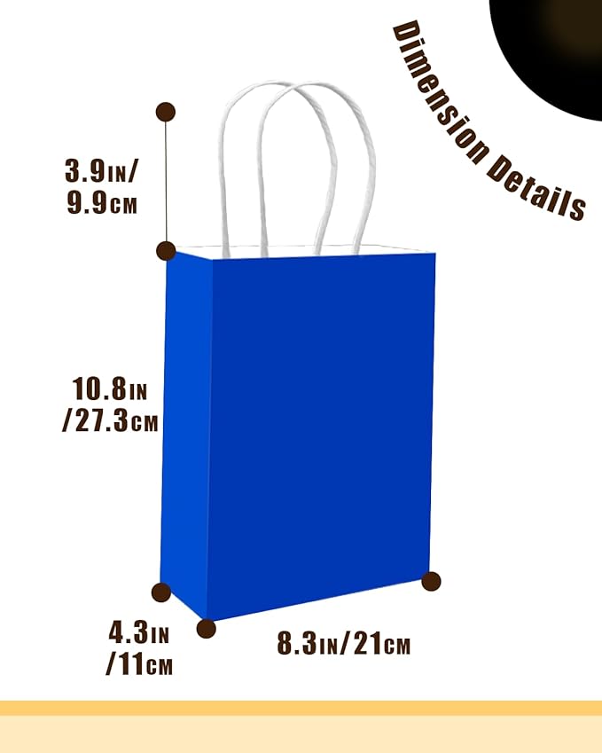 qiqee 50-Packs Diamond Blue Paper Gift Bags with Handles Bulk 11"x8.3"x4.3" Medium Size Paper Bags Multiple Uses
