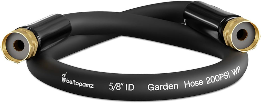 Short Garden Hose 1 ft x 5/8 in Small Water Hose Extend Connector, Lightweight Rubber Hybrid Leader Hose, Leak-Free Connections,Female to Female Fittings, Black