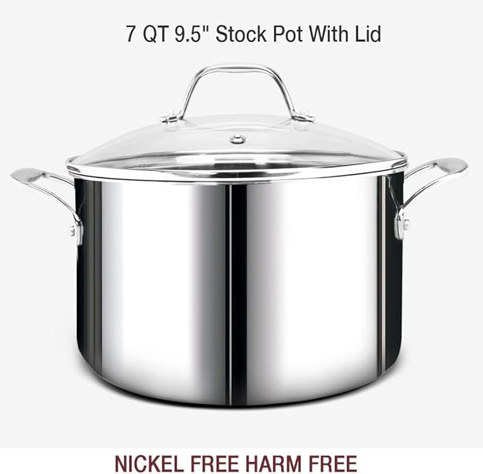HOMICHEF 14-Piece Nickel Free Stainless Steel Cookware Set Whole-Clad 3-Ply - Mirror Polished Pots And Pans Set - Healthy Cookware Set With Steamer - Non-Toxic Induction Cookware Sets