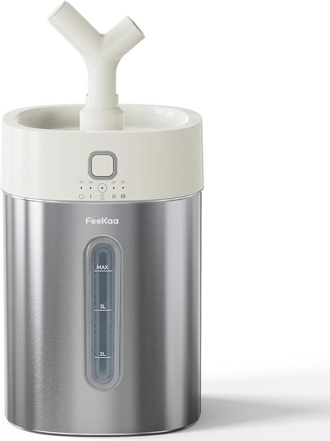 Feekaa Stainless Steel Humidifier, 4L/1Gal Cool Mist Humidifiers for Bedroom up to 500 sq ft, Easy Clean Dishwasher Safe Humidifier Large Room, Humidifiers for Bedroom Nursery Baby Living Room Office