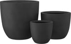 Kante 18",14",10" Dia Concrete Round Planters (Set of 3), Outdoor Indoor Large Planter Pots with Drainage Hole and Rubber Plug for Home Patio Garden, Black