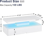 MXV Modern Coffee Table, 47 Inches Coffee Tables with 16 Colors LED Lights, 2 Tier Rectangular Center Table, Large Storage Space, High Glossy Wooden Tea Table for Living Room, Bedroom, Office, White