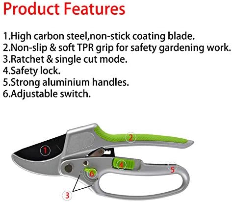 Garden Guru Ratchet Hand Pruning Shears - 2 in 1 Professional Garden Clippers with Ergonomic Grip - Makes Tough Cuts Easy (4 Pack)