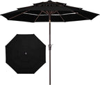 JEAREY 9FT 3 Tier Patio Umbrella Outdoor Market Umbrella Table Umbrellas with 8 Ribs 1.5 Pole Push Button Tilt and Crank UV Protection for Garden,Black