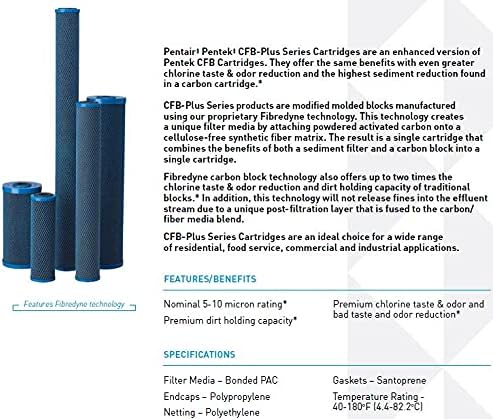 Pentair Pentek CFB-Plus10BB Big Blue Carbon Water Filter, 10-Inch, Whole House Fibredyne Modified Molded Carbon Block Replacement Cartridge, 10" x 4.5", 5-10 Micron, Pack of 12