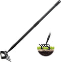 Weed Puller Gardening Tools, Hula Garden Hoe and 4 Tines Rake 2-in-1 Garden Tools for Weeding, Action Stirrup Hoe with 37"-62" Adjustable Long Handle for Lawn,Vegetable Garden Loose Soil and Weeding