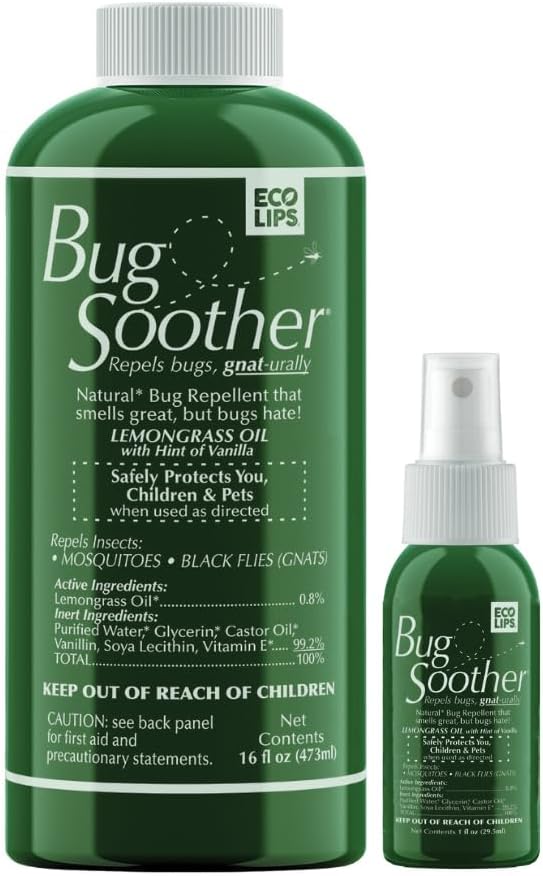 Bug Soother Refill - Natural Insect, Gnat and Mosquito Repellent & Deterrent - 100% DEET-Free Safe Bug Spray for Adults, Kids, Pets, Environment - Includes Free 1 oz. Travel Size. (16 oz.)