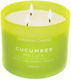 Colonial Candle Cucumber Melon Scented Jar Candle, Pop of Color Collection, 3 Wick, Green, 14.5 oz - Up to 60 Hours Burn